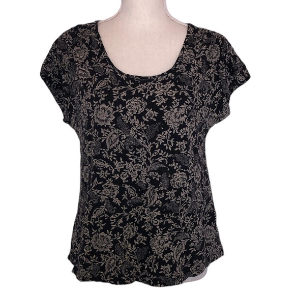 LUCKY BRAND Floral Top Women's Size Small Blue Gray Boho Short Sleeve Blouse - Picture 1 of 8